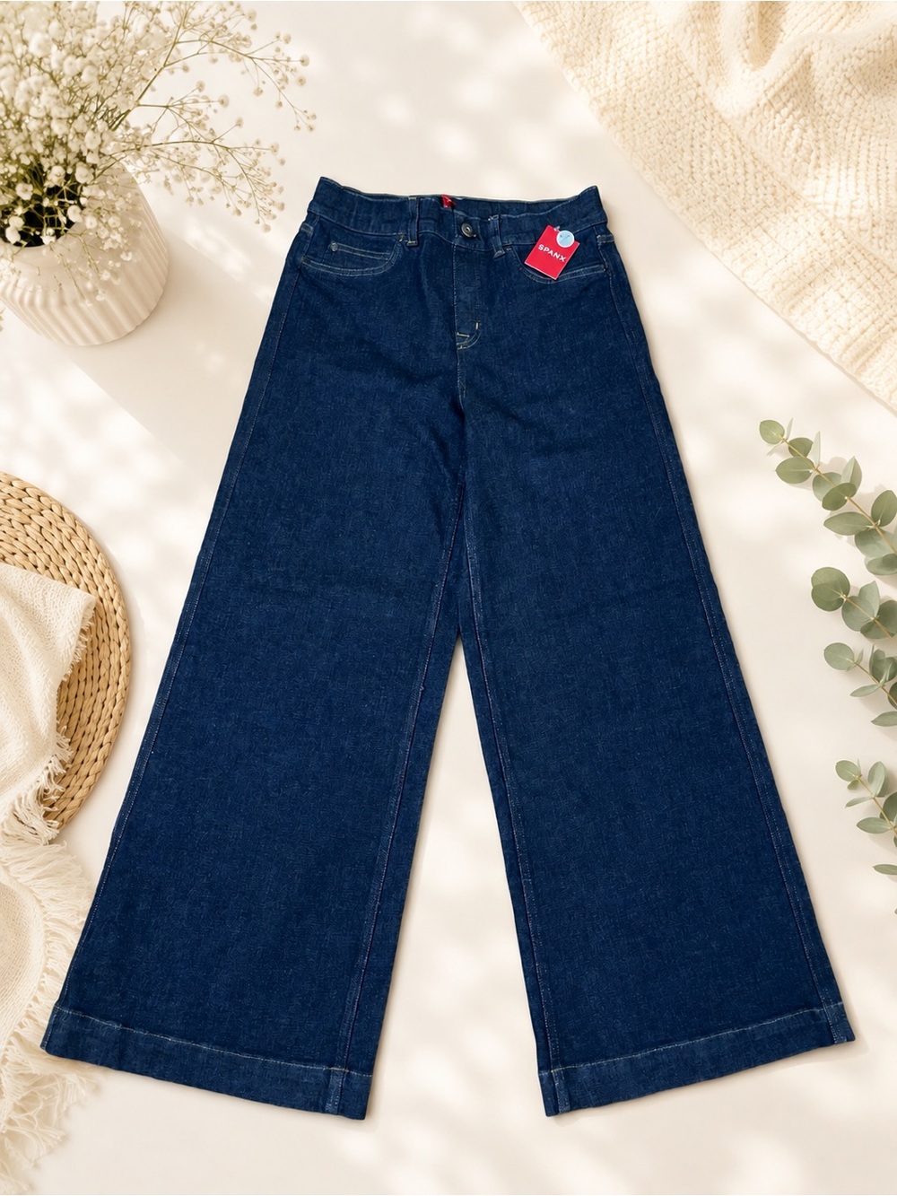 NWT Spanx Wide Leg Jeans Dark Wash Petite Size M